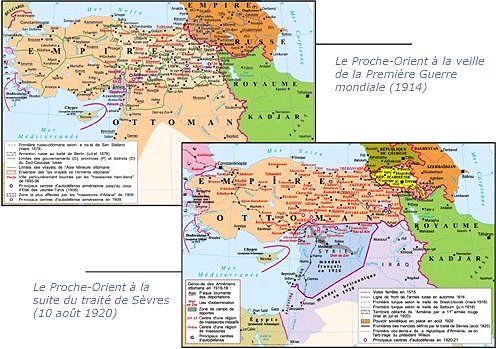 Cartes : la Turquie à la veille de la geurre et suite au traité de Sèvres