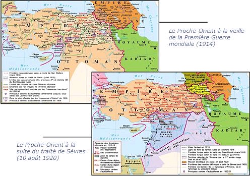 Cartes : la Turquie à la veille de la geurre et suite au traité de Sèvres