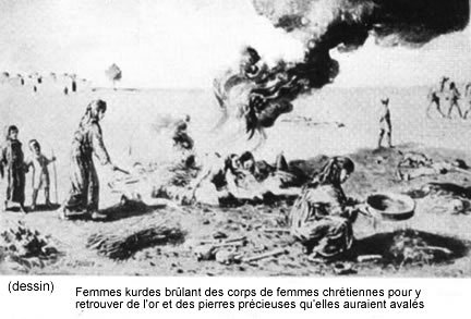 Femmes kurdes brûlant des corps des femmes chrétiennes pour y retrouver de l'or et des pierre précieuses qu'elles auraient avalés