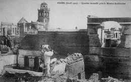 Quartier arménien d’Adana incendié près de la mission américaine. 